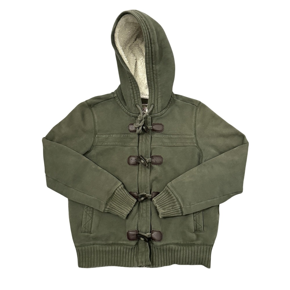 Old Navy Womens Olive Green Toggle Hoodie Jacket Sherpa Lined Medium Fleece